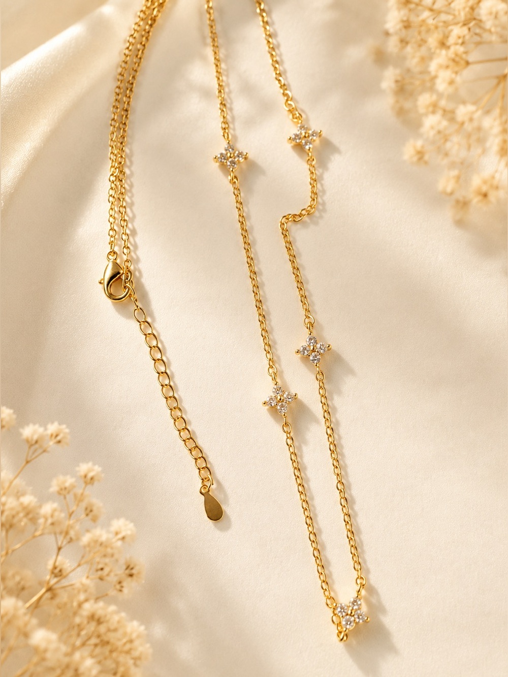 Gold Plated Star CZ Layered Necklace - Women Jewelry 18 inches